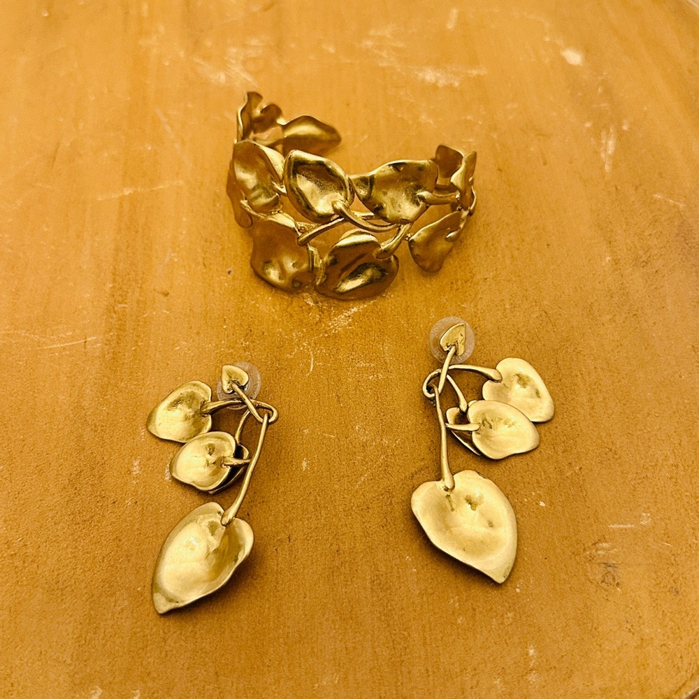 Stella & Dot Leaf Cuff and Earrings